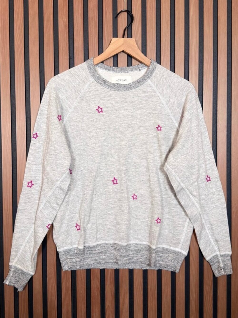 The Great Sweatshirt 1 / S Womens Gray Fleece Pullover Crewneck Star Embroidered